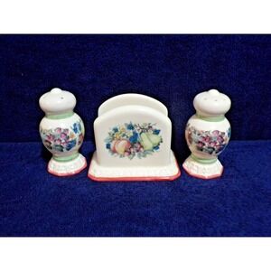 Avon "Sweet Country Harvest" Napkin Holder & Salt & Pepper Shaker Fruit Vintage